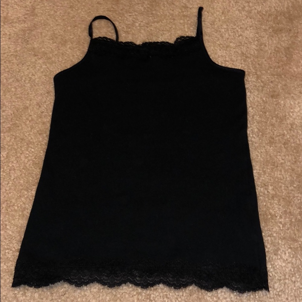 Black cami with lace at top and bottom
